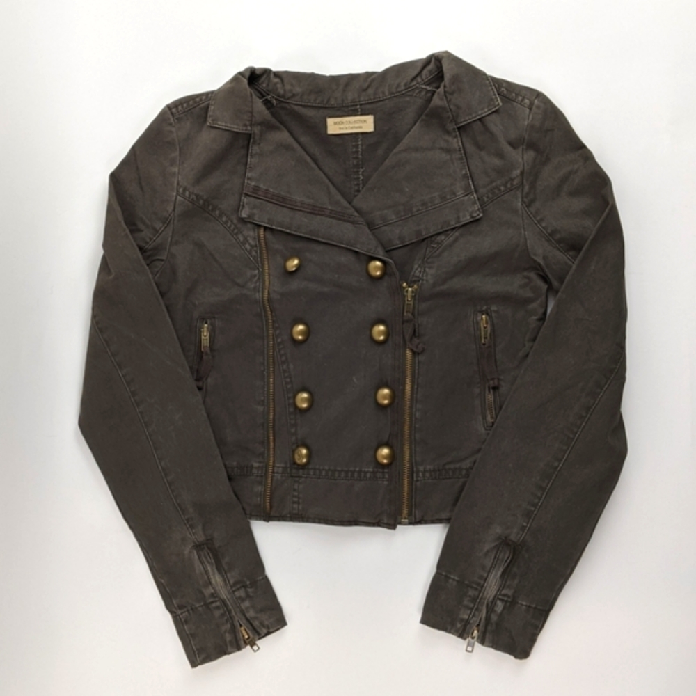 Moon Collection Moto Jacket Womens Sz Small Army Green Biker